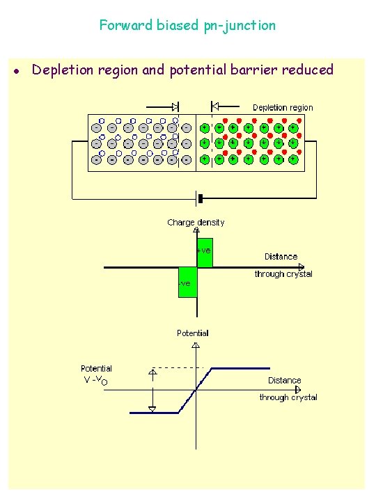 Forward biased pn-junction l Depletion region and potential barrier reduced 