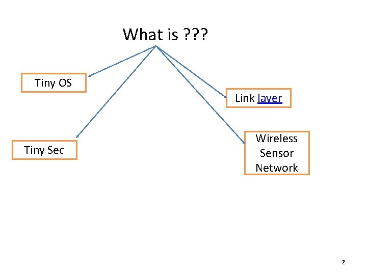 What is ? ? ? Tiny OS Link layer Tiny Sec Wireless Sensor Network