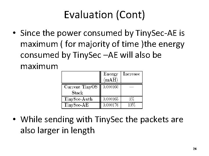 Evaluation (Cont) • Since the power consumed by Tiny. Sec-AE is maximum ( for