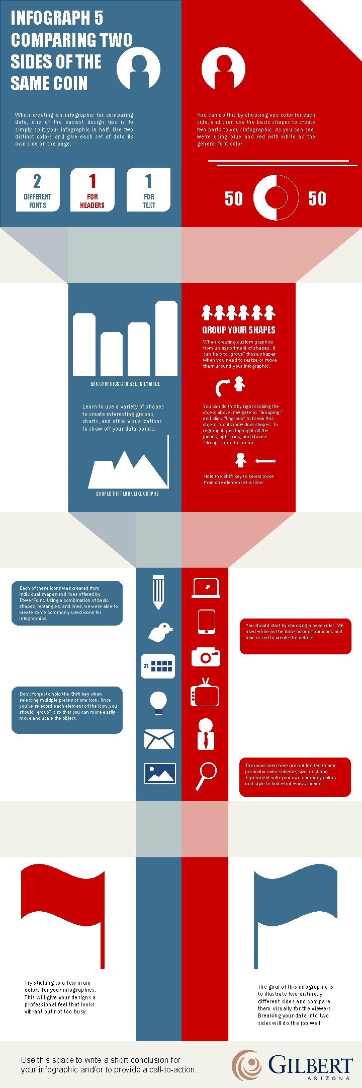 INFOGRAPH 5 COMPARING TWO SIDES OF THE SAME COIN When creating an infographic for