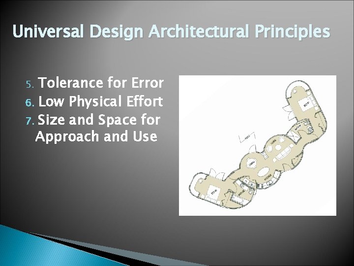 Universal Design Architectural Principles Tolerance for Error 6. Low Physical Effort 7. Size and Universal Design Architectural Principles Tolerance for Error 6. Low Physical Effort 7. Size and