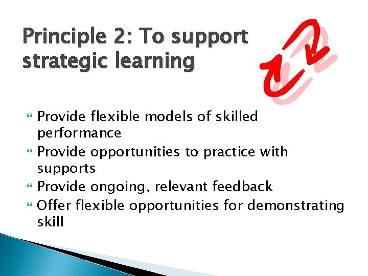 Principle 2: To support strategic learning Provide flexible models of skilled performance Provide opportunities Principle 2: To support strategic learning Provide flexible models of skilled performance Provide opportunities