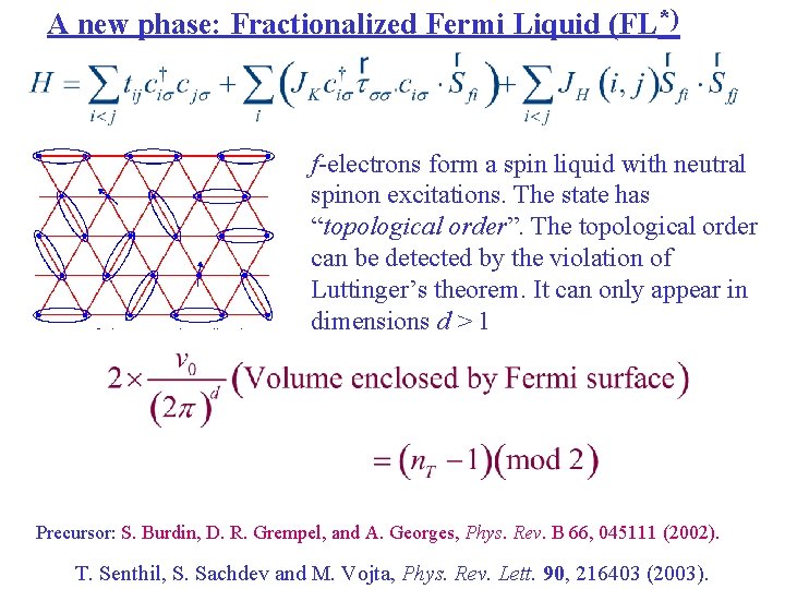 A new phase: Fractionalized Fermi Liquid (FL*) f-electrons form a spin liquid with neutral