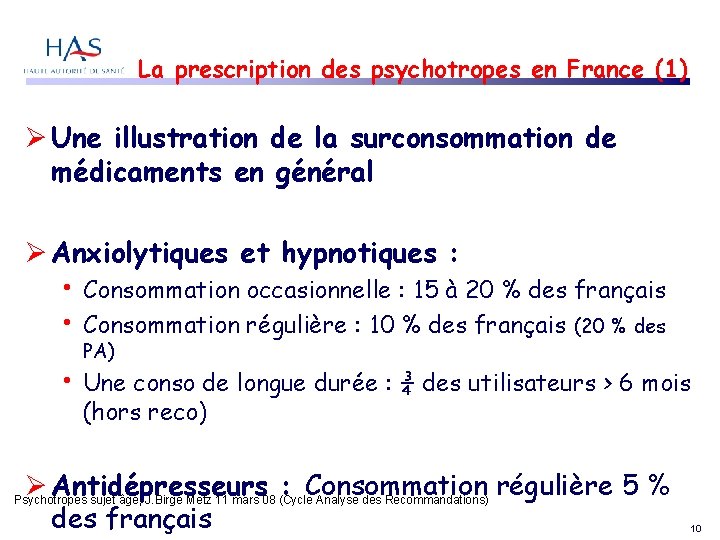 La prescription des psychotropes en France (1) Une illustration de la surconsommation de médicaments