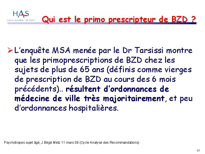 Qui est le primo prescripteur de BZD ? L’enquête MSA menée par le Dr