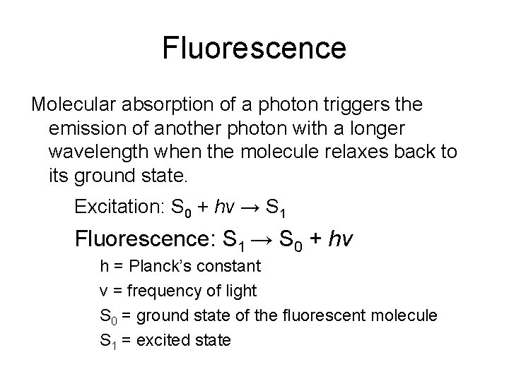 Fluorescence Molecular absorption of a photon triggers the emission of another photon with a