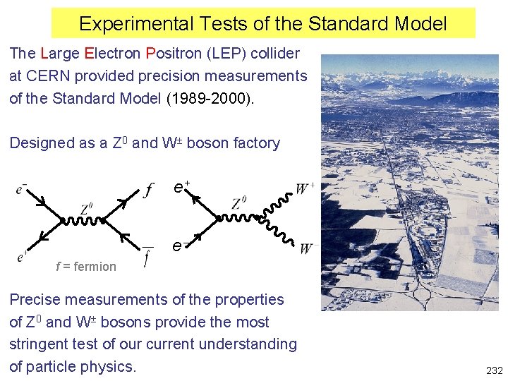 Experimental Tests of the Standard Model The Large Electron Positron (LEP) collider at CERN