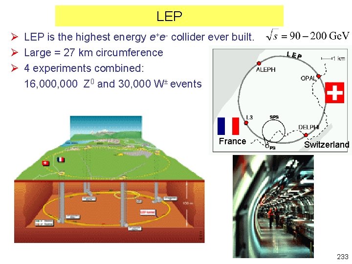 LEP Ø LEP is the highest energy e+e- collider ever built. Ø Large =