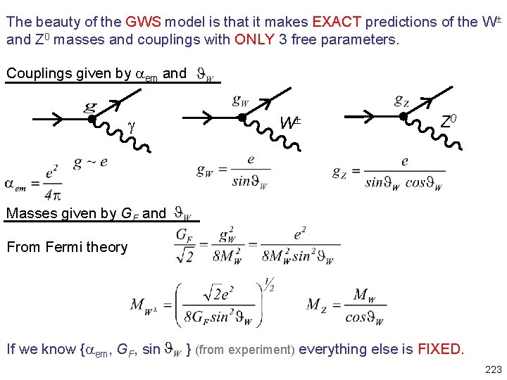 The beauty of the GWS model is that it makes EXACT predictions of the