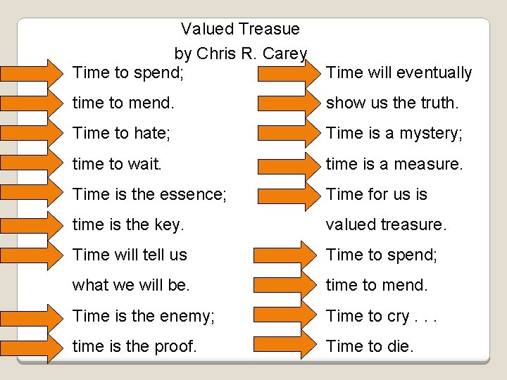Valued Treasue by Chris R. Carey Time to spend; Time will eventually time to