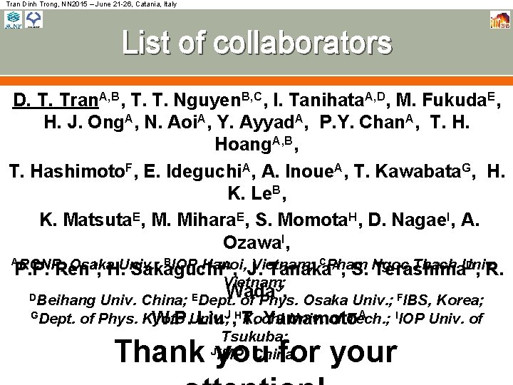 Tran Dinh Trong, NN 2015 – June 21 -26, Catania, Italy List of collaborators Tran Dinh Trong, NN 2015 – June 21 -26, Catania, Italy List of collaborators