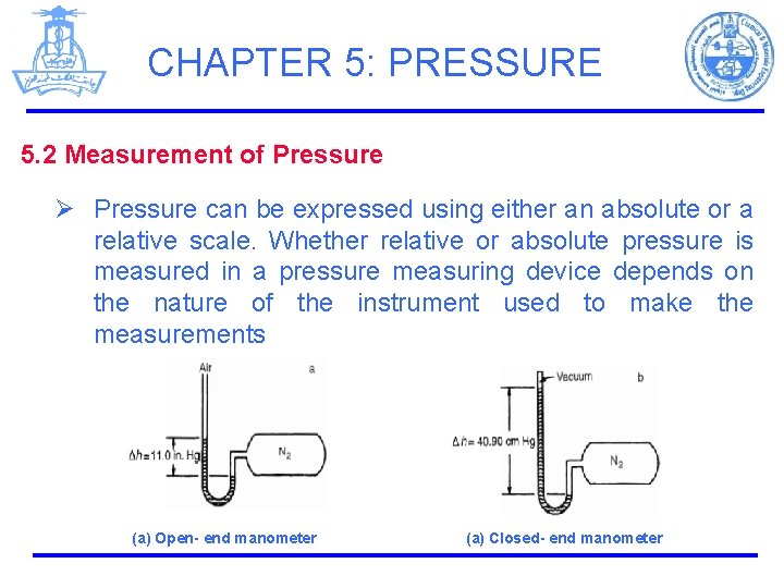 CHAPTER 5: PRESSURE 5. 2 Measurement of Pressure Ø Pressure can be expressed using