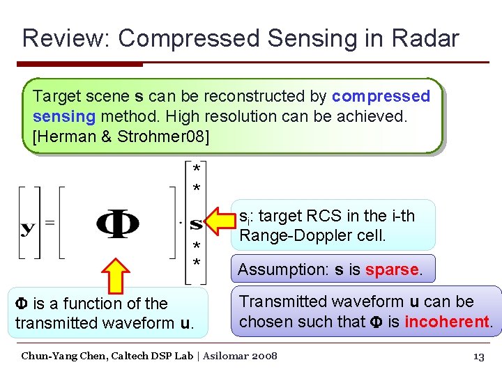 Review: Compressed Sensing in Radar Target scene s can be reconstructed by compressed sensing