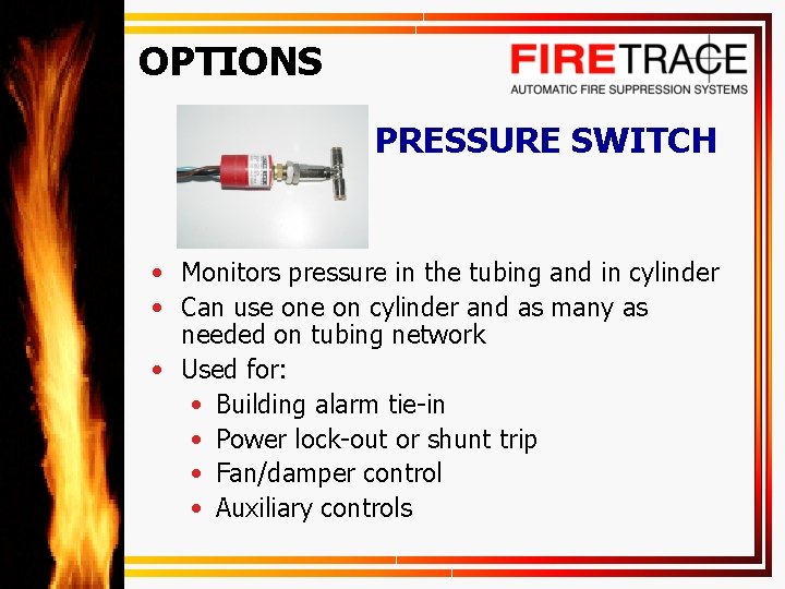 OPTIONS PRESSURE SWITCH • Monitors pressure in the tubing and in cylinder • Can