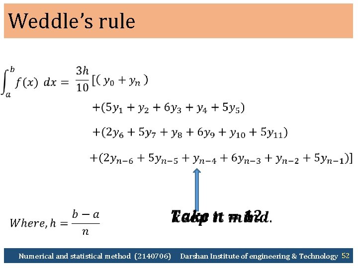 Weddle’s rule Numerical and statistical method (2140706) Darshan Institute of engineering & Technology 52