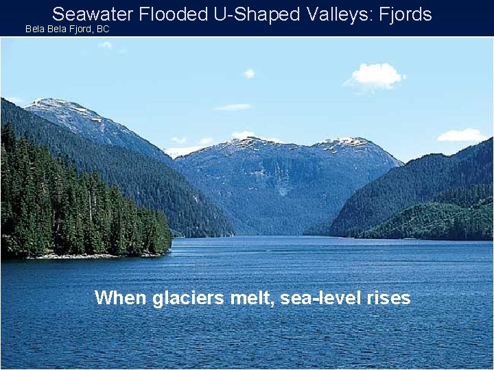 Seawater Flooded U-Shaped Valleys: Fjords Bela Fjord, BC When glaciers melt, sea-level rises 