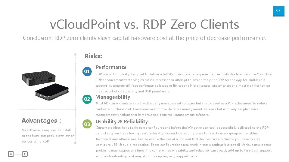 57 v. Cloud. Point vs. RDP Zero Clients Conclusion: RDP zero clients slash capital