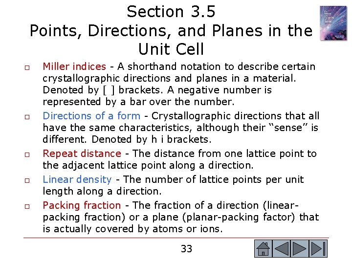Section 3. 5 Points, Directions, and Planes in the Unit Cell o o o