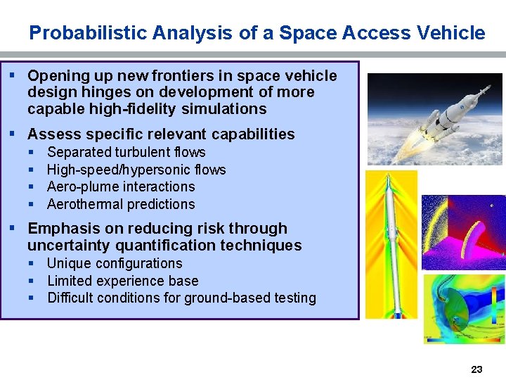 Probabilistic Analysis of a Space Access Vehicle § Opening up new frontiers in space