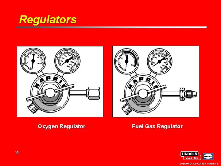 Regulators Oxygen Regulator Fuel Gas Regulator 15 Copyright 2004 Lincoln Global Inc. 