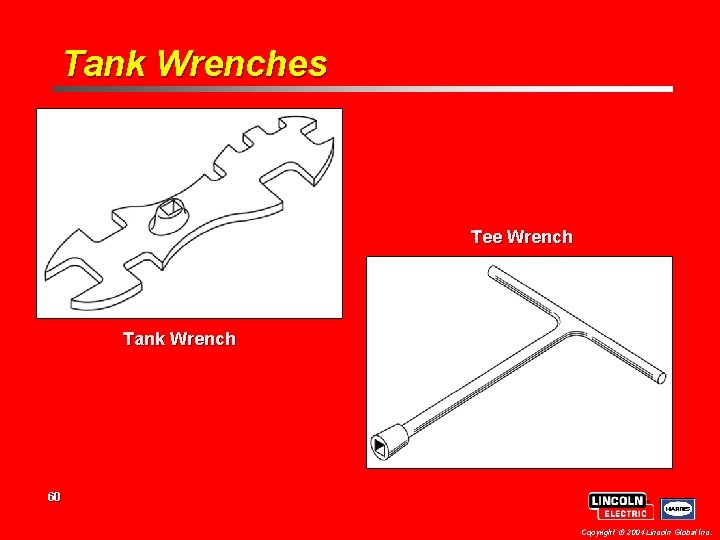 Tank Wrenches Tee Wrench Tank Wrench 60 Copyright 2004 Lincoln Global Inc. Tank Wrenches Tee Wrench Tank Wrench 60 Copyright 2004 Lincoln Global Inc.