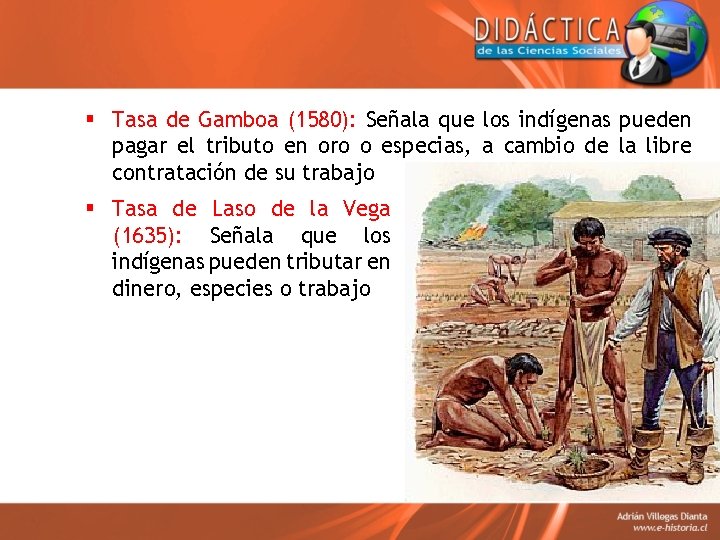 § Tasa de Gamboa (1580): Señala que los indígenas pueden pagar el tributo en