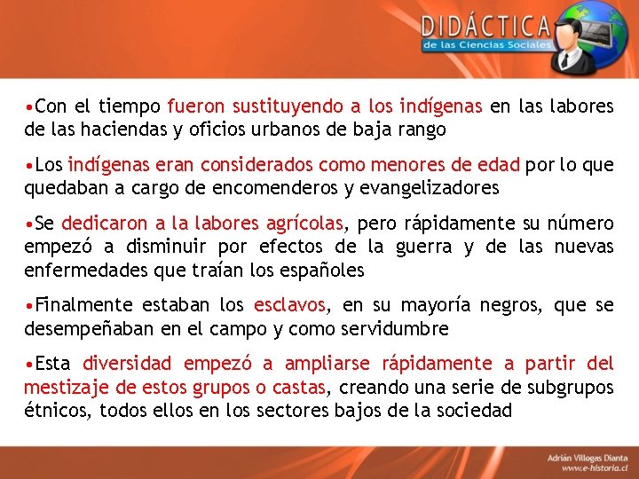  • Con el tiempo fueron sustituyendo a los indígenas en las labores de
