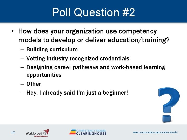Poll Question #2 • How does your organization use competency models to develop or