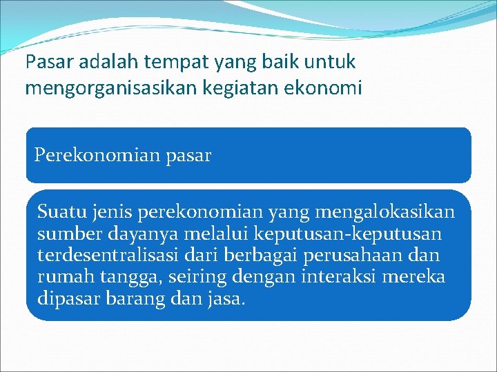 Pasar adalah tempat yang baik untuk mengorganisasikan kegiatan ekonomi Perekonomian pasar Suatu jenis perekonomian