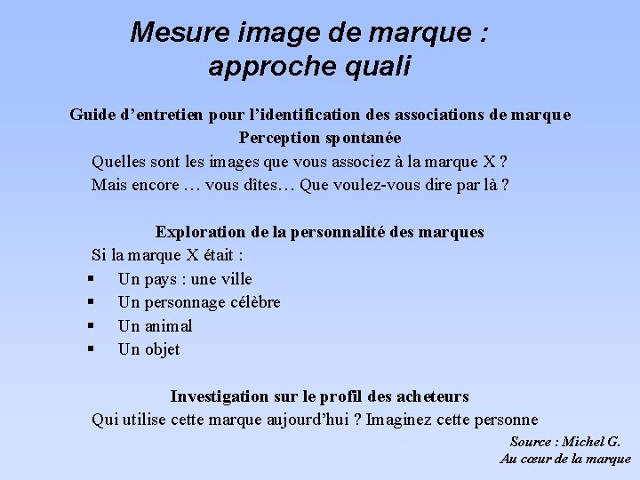 Mesure image de marque : approche quali Guide d’entretien pour l’identification des associations de