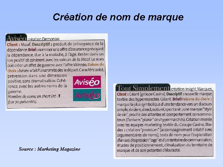 Création de nom de marque Source : Marketing Magazine 