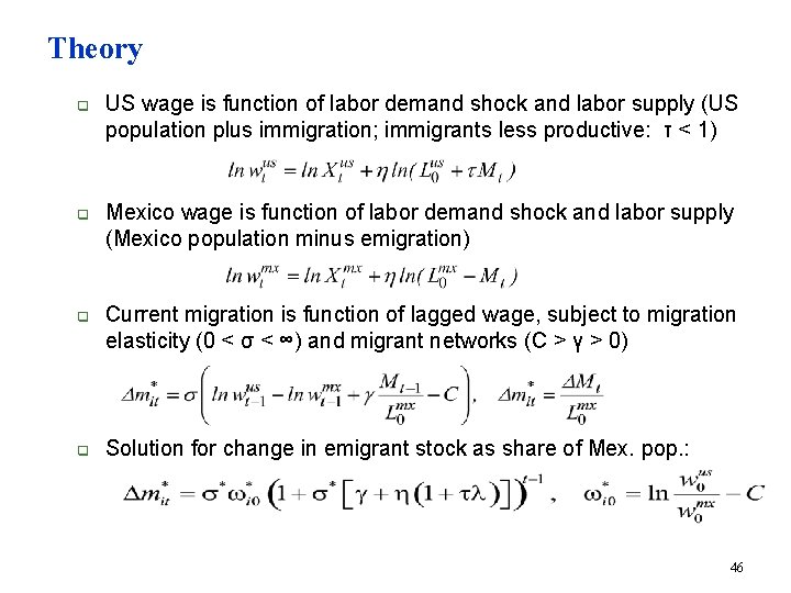 Theory q q US wage is function of labor demand shock and labor supply