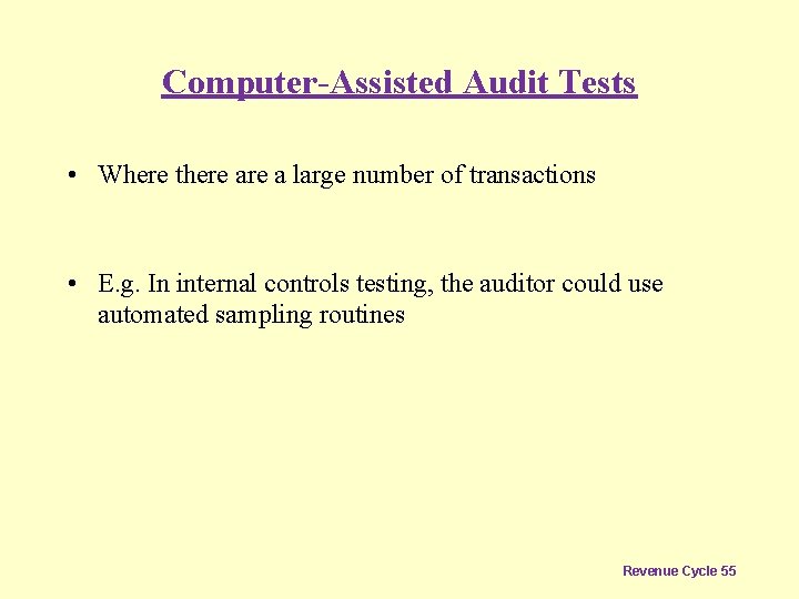 Computer-Assisted Audit Tests • Where there a large number of transactions • E. g.