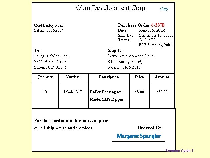 Okra Development Corp. Copy Purchase Order 6 -3378 8924 Bailey Road Salem, OR 92117