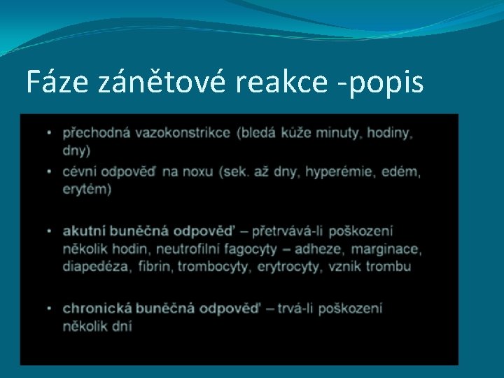 Fáze zánětové reakce -popis 