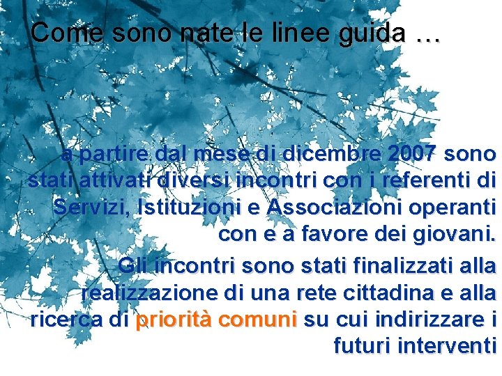 Come sono nate le linee guida … a partire dal mese di dicembre 2007