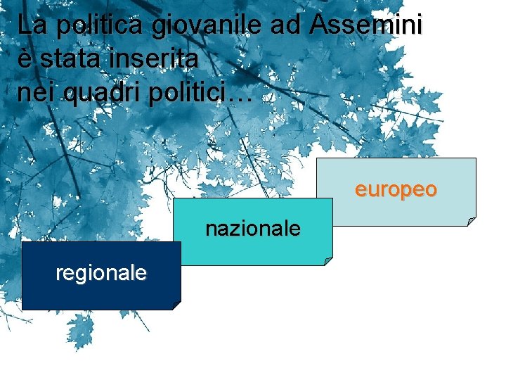 La politica giovanile ad Assemini è stata inserita nei quadri politici… europeo nazionale regionale