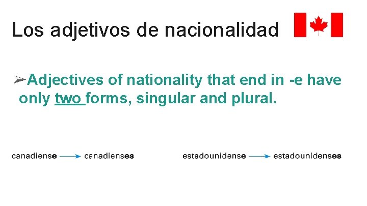 Los adjetivos de nacionalidad ➢Adjectives of nationality that end in -e have only two