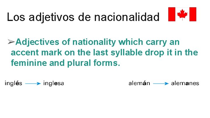 Los adjetivos de nacionalidad ➢Adjectives of nationality which carry an accent mark on the