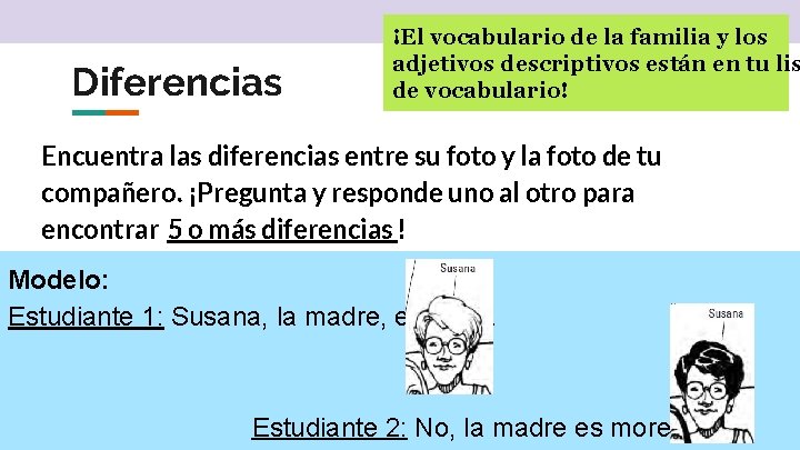 Diferencias ¡El vocabulario de la familia y los adjetivos descriptivos están en tu lis