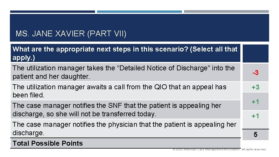 MS. JANE XAVIER (PART VII) What are the appropriate next steps in this scenario?