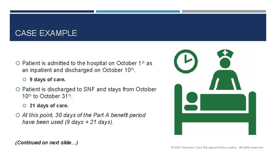 CASE EXAMPLE Patient is admitted to the hospital on October 1 st as an
