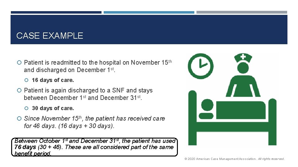 CASE EXAMPLE Patient is readmitted to the hospital on November 15 th and discharged