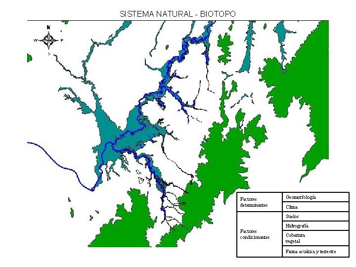 SISTEMA NATURAL - BIOTOPO Factores determinantes Geomorfología Clima Suelos Hidrografía Factores condicionantes Cobertura vegetal