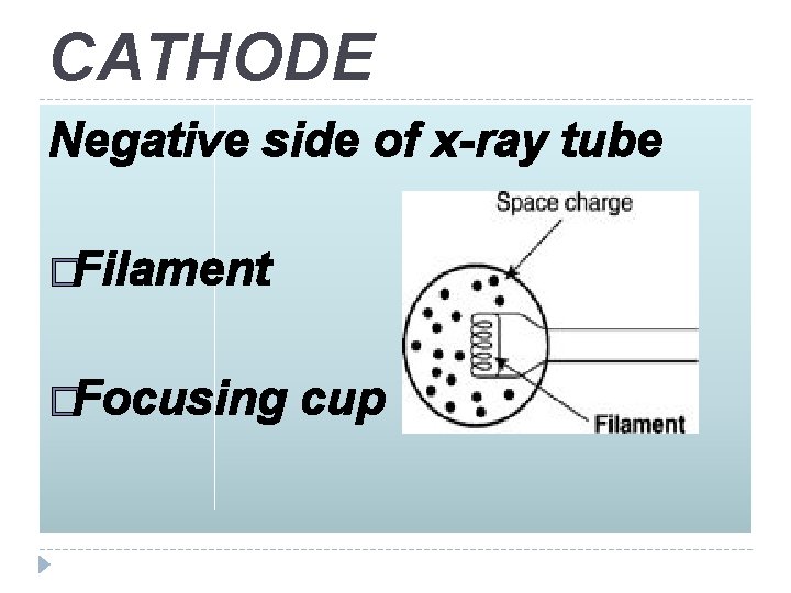 CATHODE Negative side of x-ray tube �Filament �Focusing cup 
