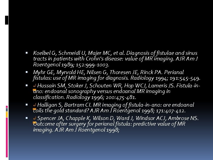  Koelbel G, Schmeidl U, Majer MC, et al. Diagnosis of fistulae and sinus