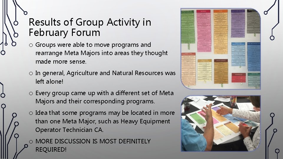 Results of Group Activity in February Forum o Groups were able to move programs