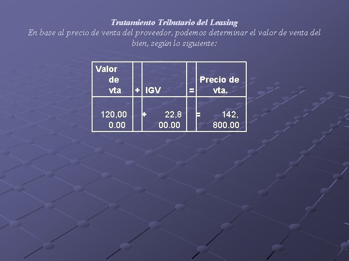 Tratamiento Tributario del Leasing En base al precio de venta del proveedor, podemos determinar