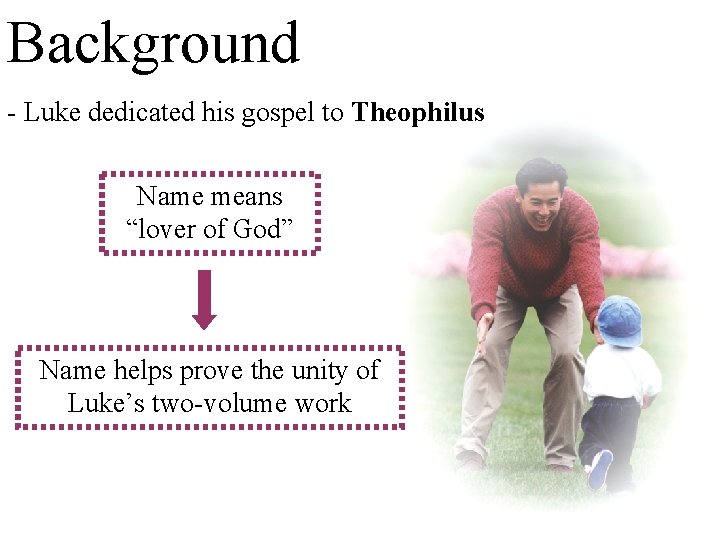 Background - Luke dedicated his gospel to Theophilus Name means “lover of God” Name