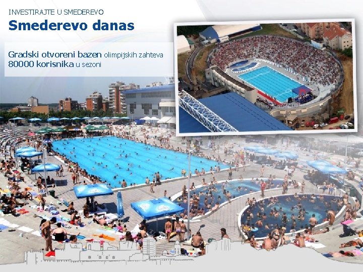 INVESTIRAJTE U SMEDEREVO Smederevo danas Gradski otvoreni bazen olimpijskih zahteva 80000 korisnika u sezoni